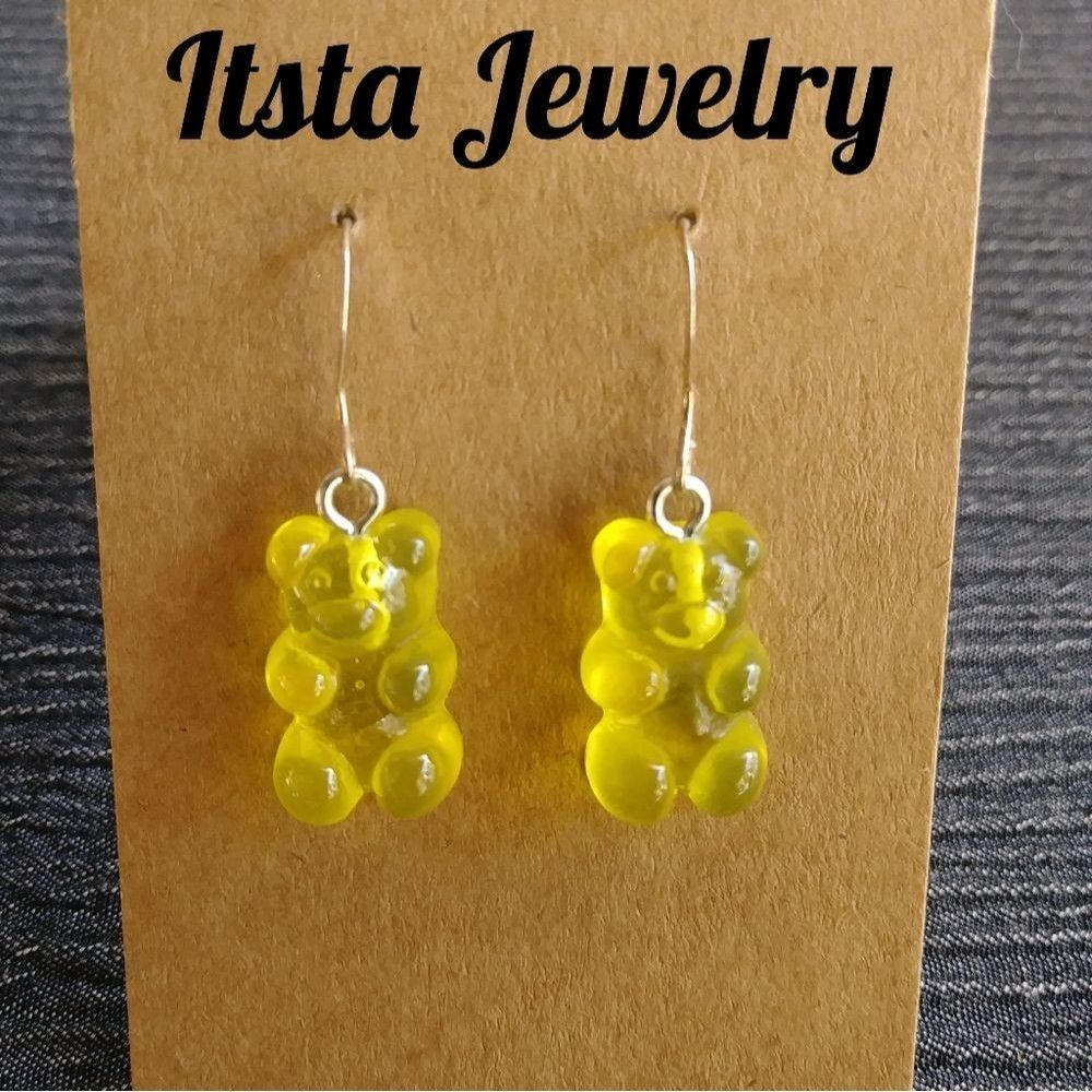 Yellow Gummy Bear Earrings on Sterling Silver French Earwires